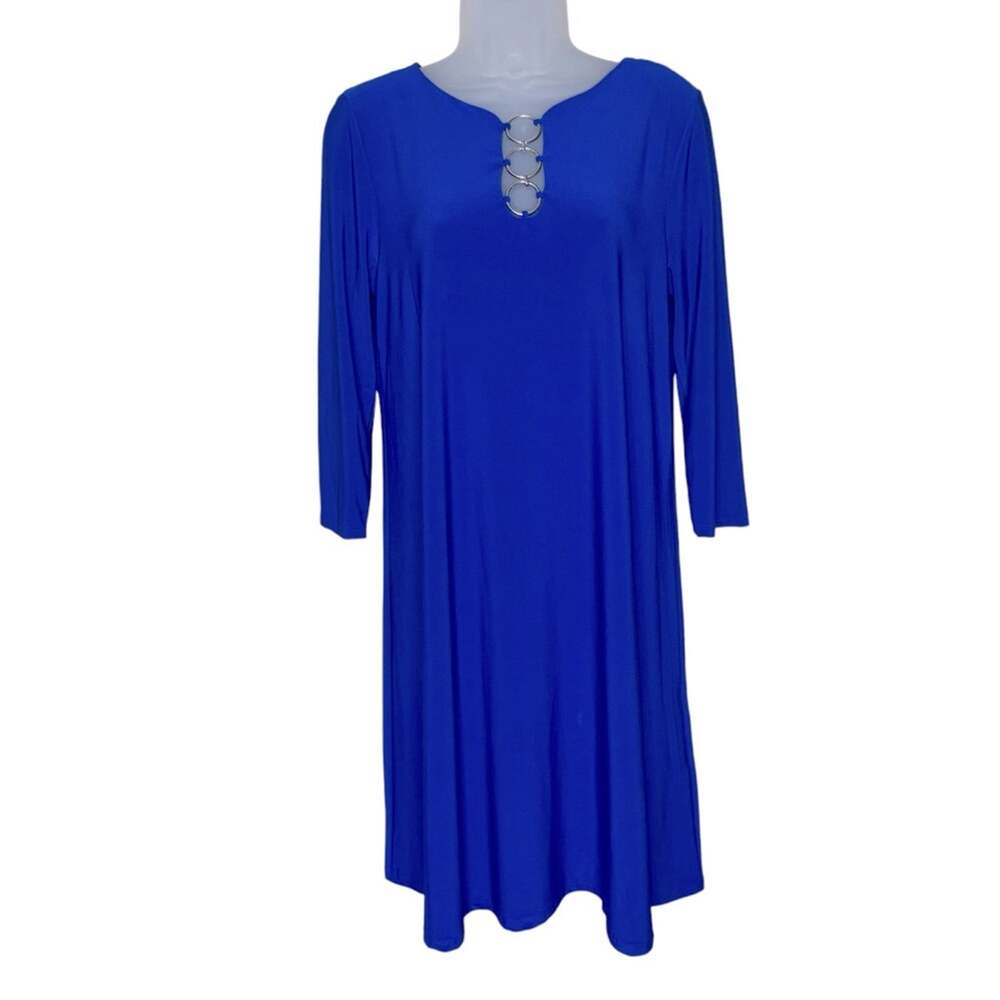MSK Women’s Blue Knee Length Long Sleeve Swing Tunic Dress Silver Hardware